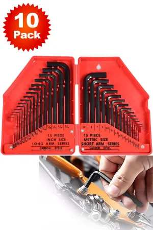 10 Pack SAE & Metric Hex Allen Key Wrench Set