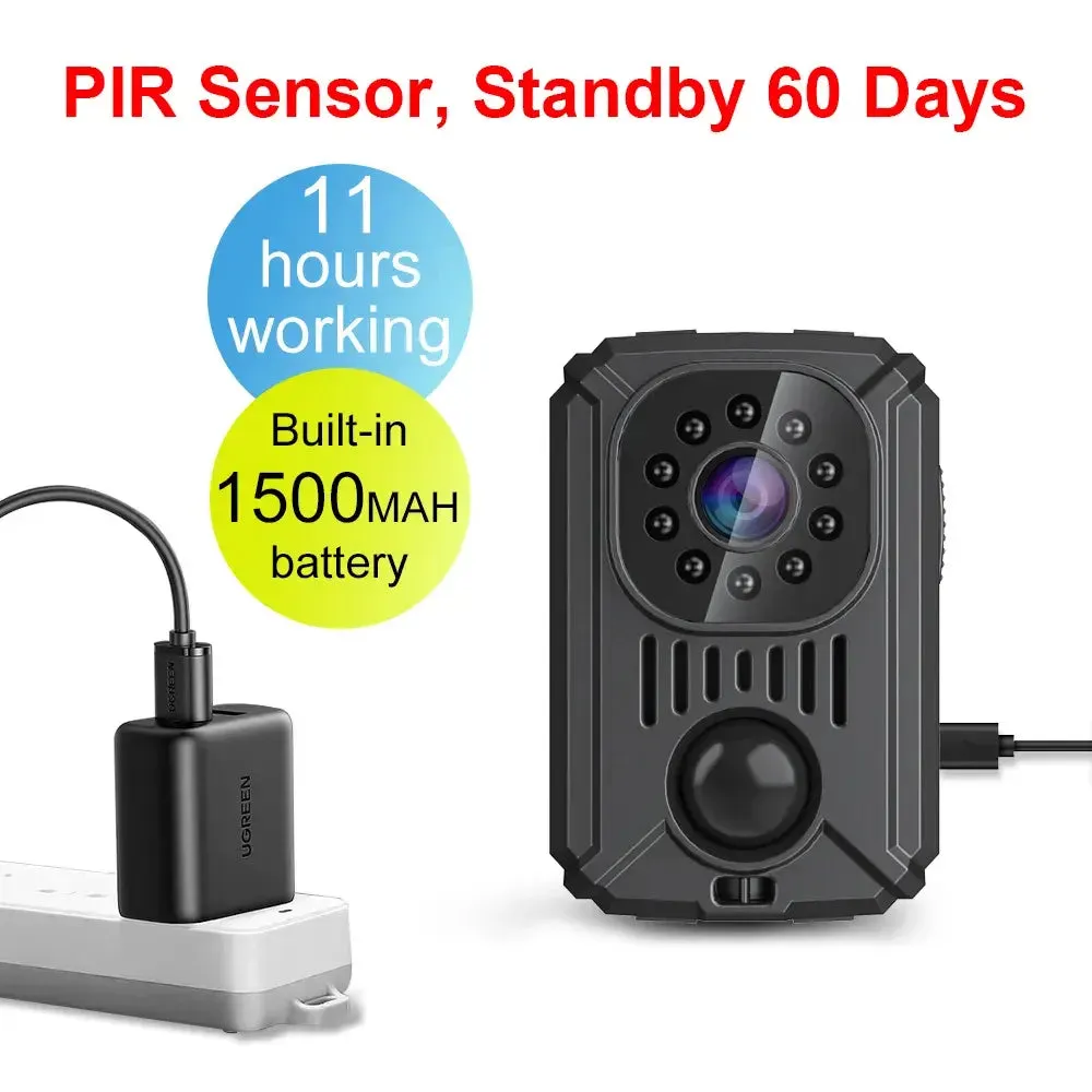 1080P Full HD Mini Body Camera with Back Clip, Voice Recording & Infrared Night Vision for Outdoors, Home Security or Office