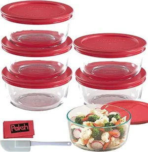 12-Piece Set Glass Food Storage Containers, 2-Cup Bowls With Lids (6 Bowls And 6 Lids) - Bundled With Mini Scraper & Cloth