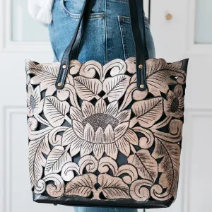 14923 Carved Lotus tote bag - Vintage Black