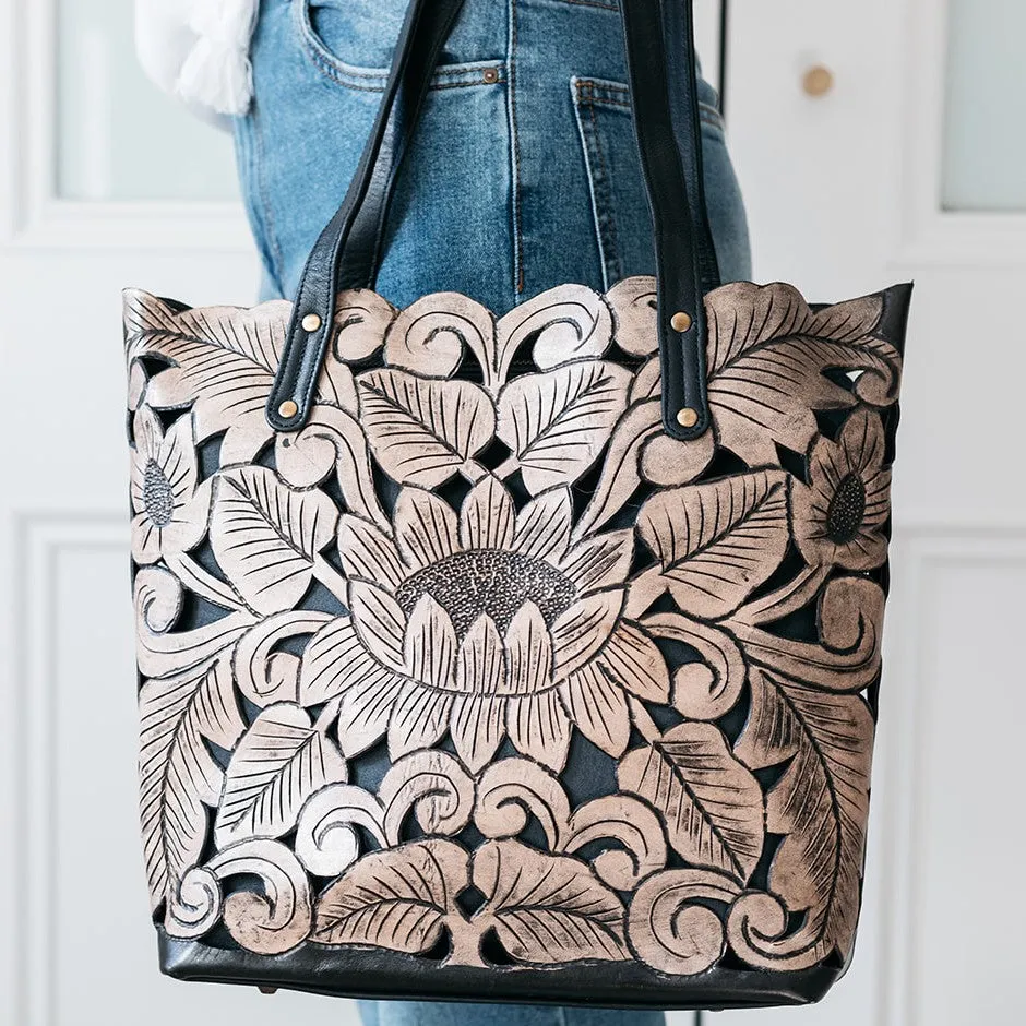14923 Carved Lotus tote bag - Vintage Black