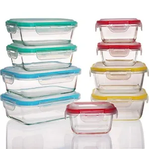 18 Pieces Glass Food Storage Containers Set-Glass Meal Prep Containers Lunch Food Boxs With Airtight Lids For Adults &Amp; Kids-Use For Kitchen,Restaurant,Picnic,Working Or School-Bpa-Free (Color)