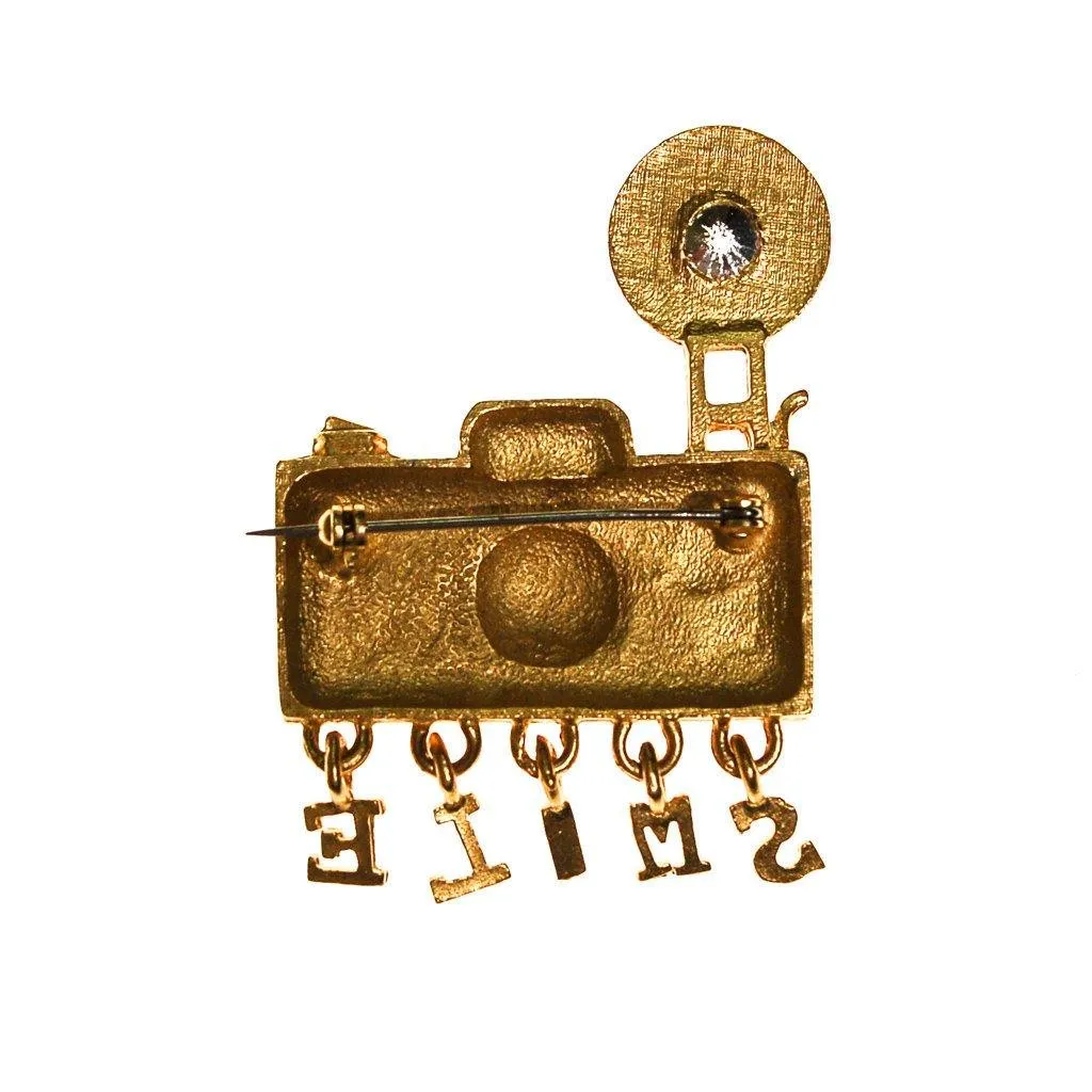 1980s Camera Brooch with Rhinestone