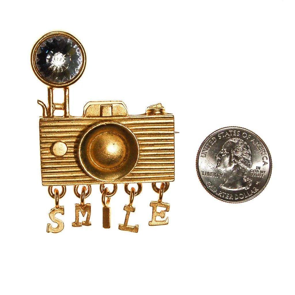 1980s Camera Brooch with Rhinestone