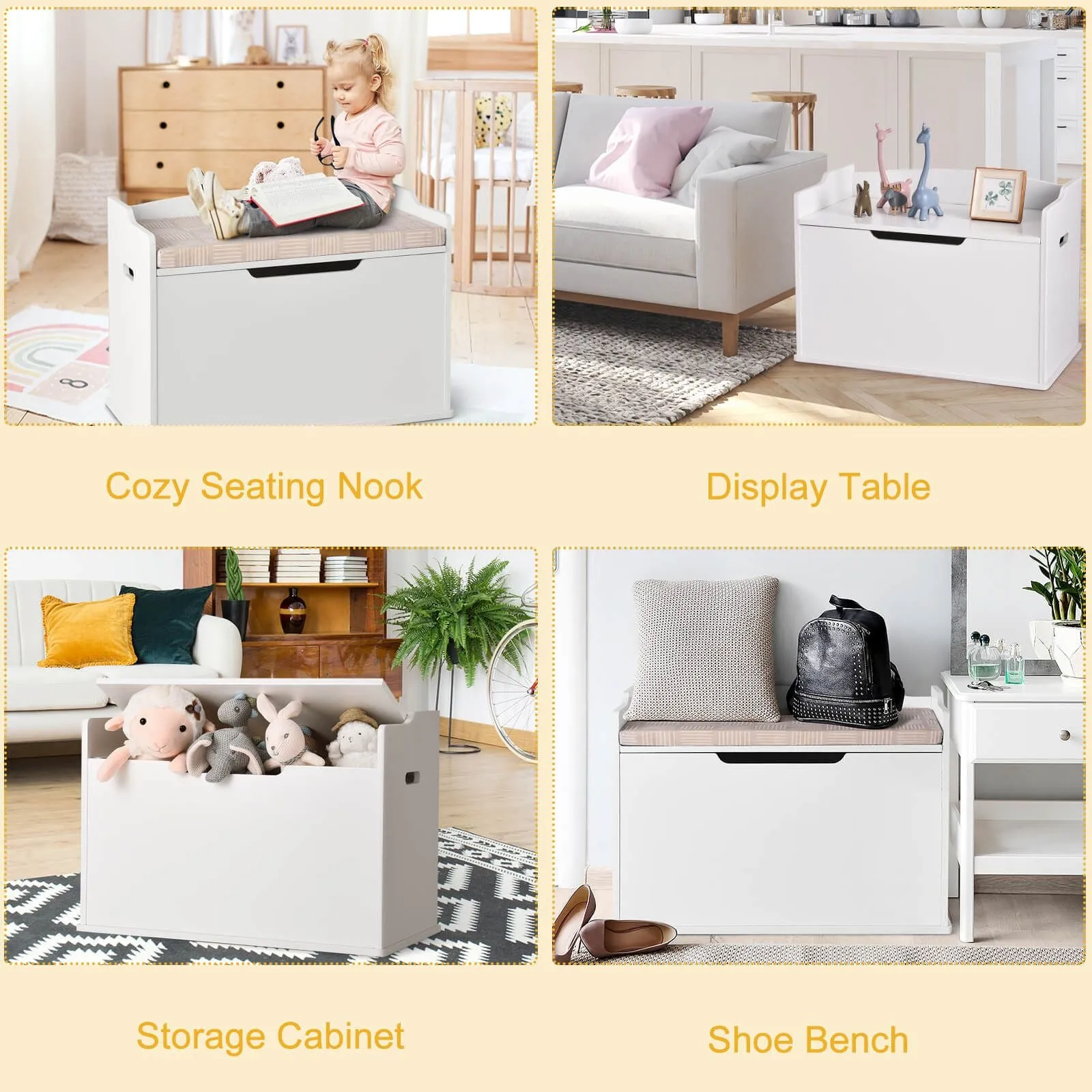 2-in-1 Kids Toy Box and Bench with Cushion | Childrens Wooden Toy Storage Box | 3 Colour Options