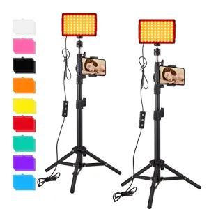 2-Pack LED Studio Streaming Lights, Portable Video Lighting for Video Recording Filming Camera Photo Photography Conference Game YouTube TikTok Shooting with Adjustable Tripod Stand & Color Filters