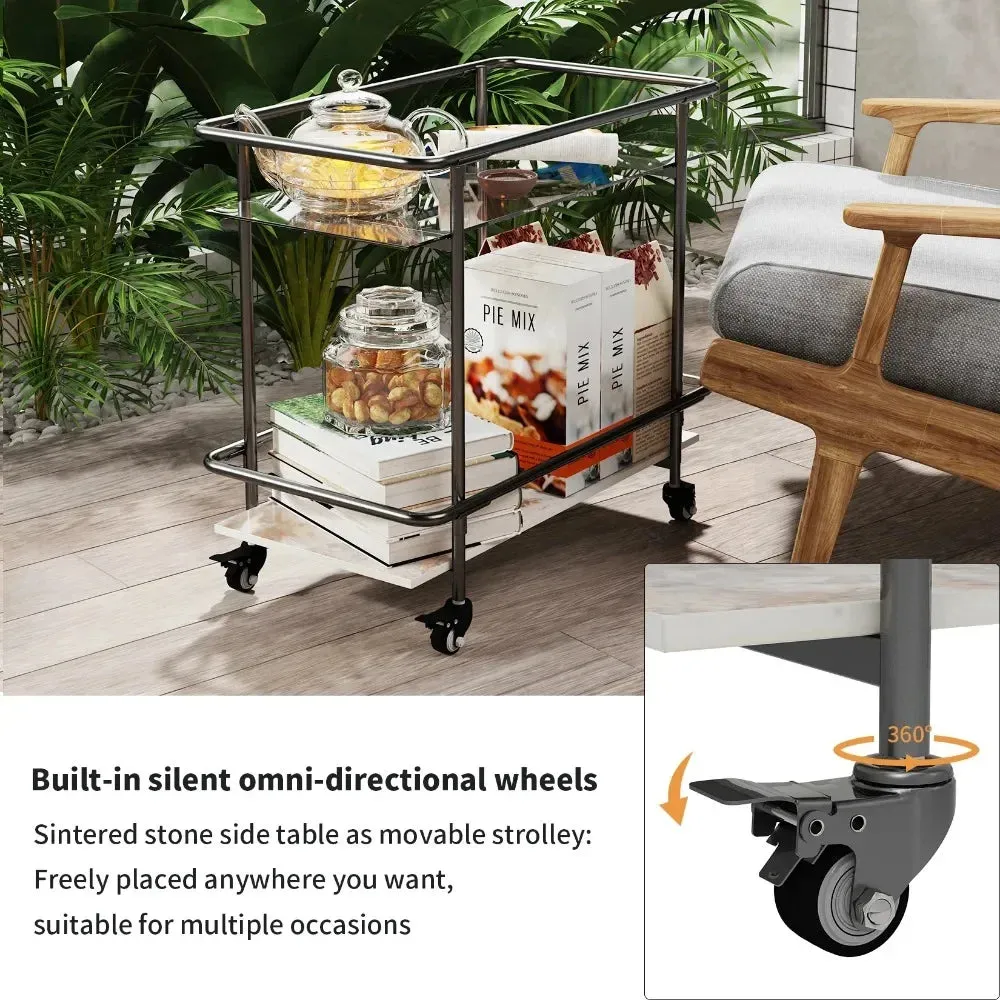 2-Tier Rolling Bar Cart & Lockable Wheels