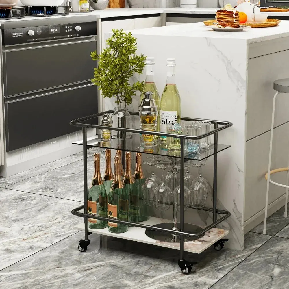 2-Tier Rolling Bar Cart & Lockable Wheels