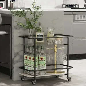 2-Tier Rolling Bar Cart & Lockable Wheels
