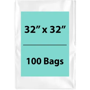 32X32 inches Clear Flat Poly Bags 2Mil Open Top (LDPE)