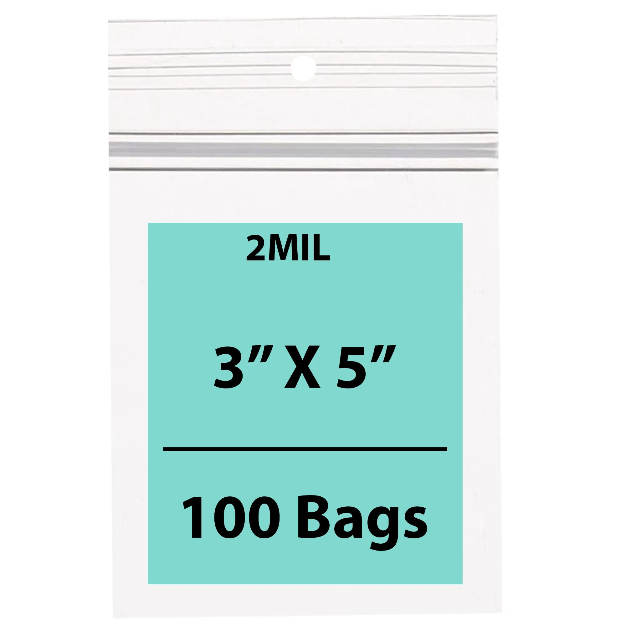 3X5 inches Polypropylene ZipLock Bags W/ Hang Hole 2 Mil Clear
