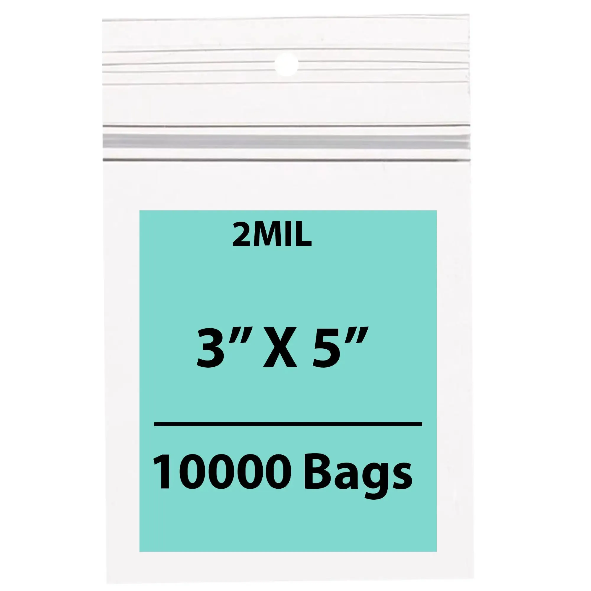 3X5 inches Polypropylene ZipLock Bags W/ Hang Hole 2 Mil Clear