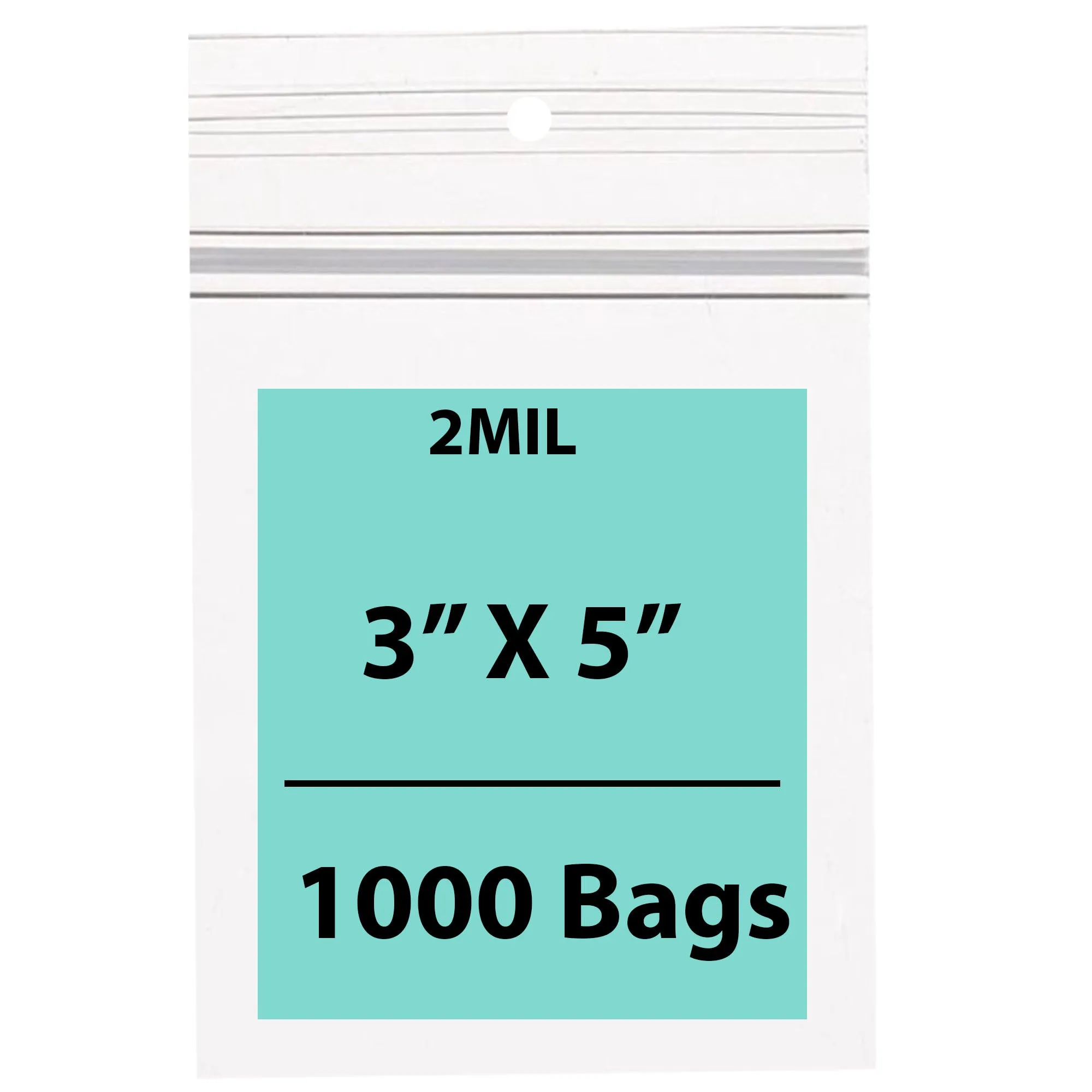 3X5 inches Polypropylene ZipLock Bags W/ Hang Hole 2 Mil Clear