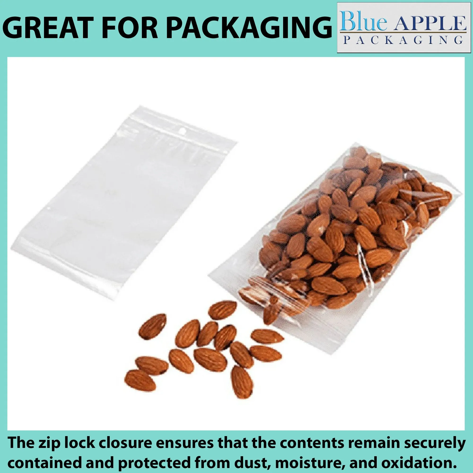 3X5 inches Polypropylene ZipLock Bags W/ Hang Hole 2 Mil Clear