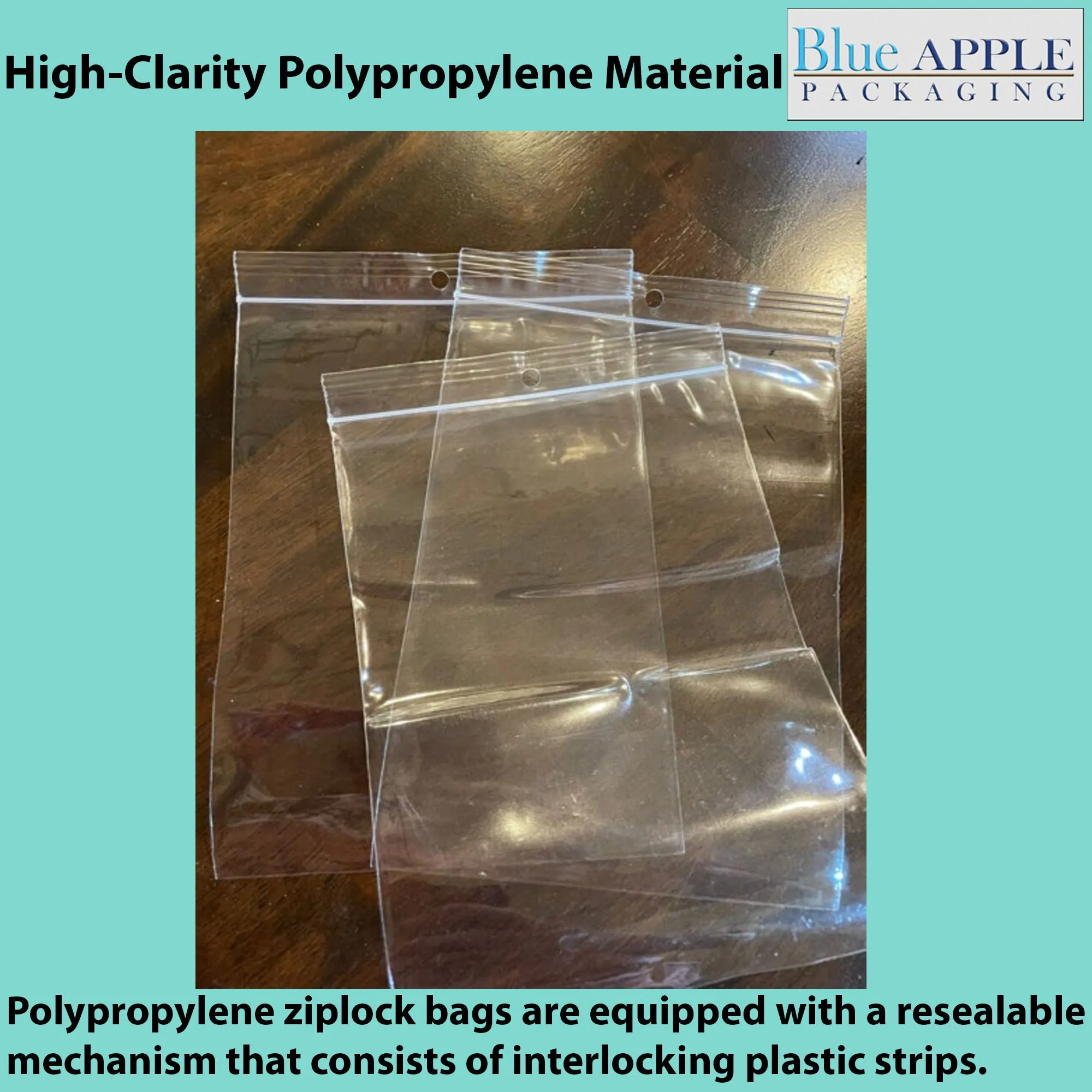 3X5 inches Polypropylene ZipLock Bags W/ Hang Hole 2 Mil Clear