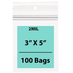 3X5 inches Polypropylene ZipLock Bags W/ Hang Hole 2 Mil Clear