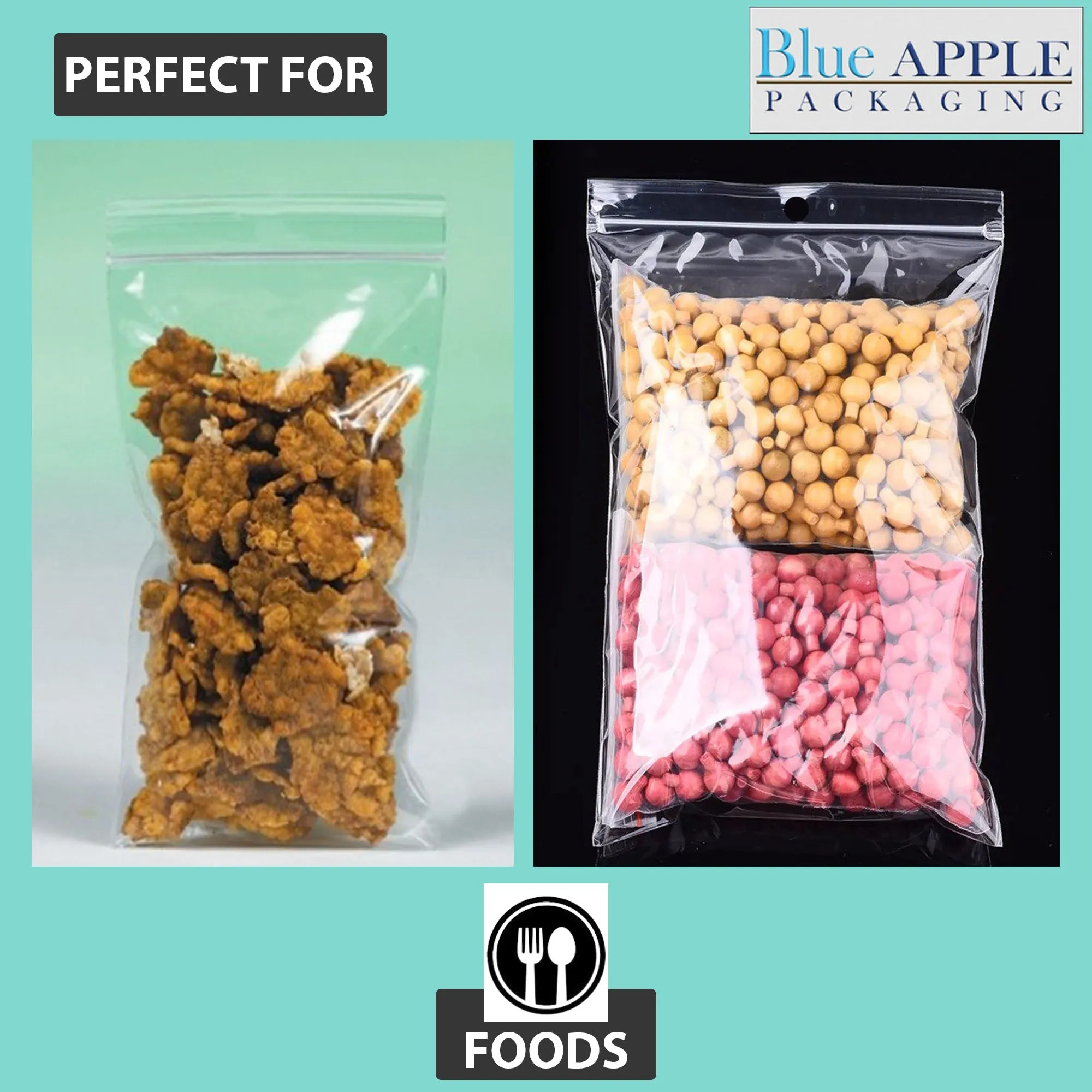 3X5 inches Polypropylene ZipLock Bags W/ Hang Hole 2 Mil Clear