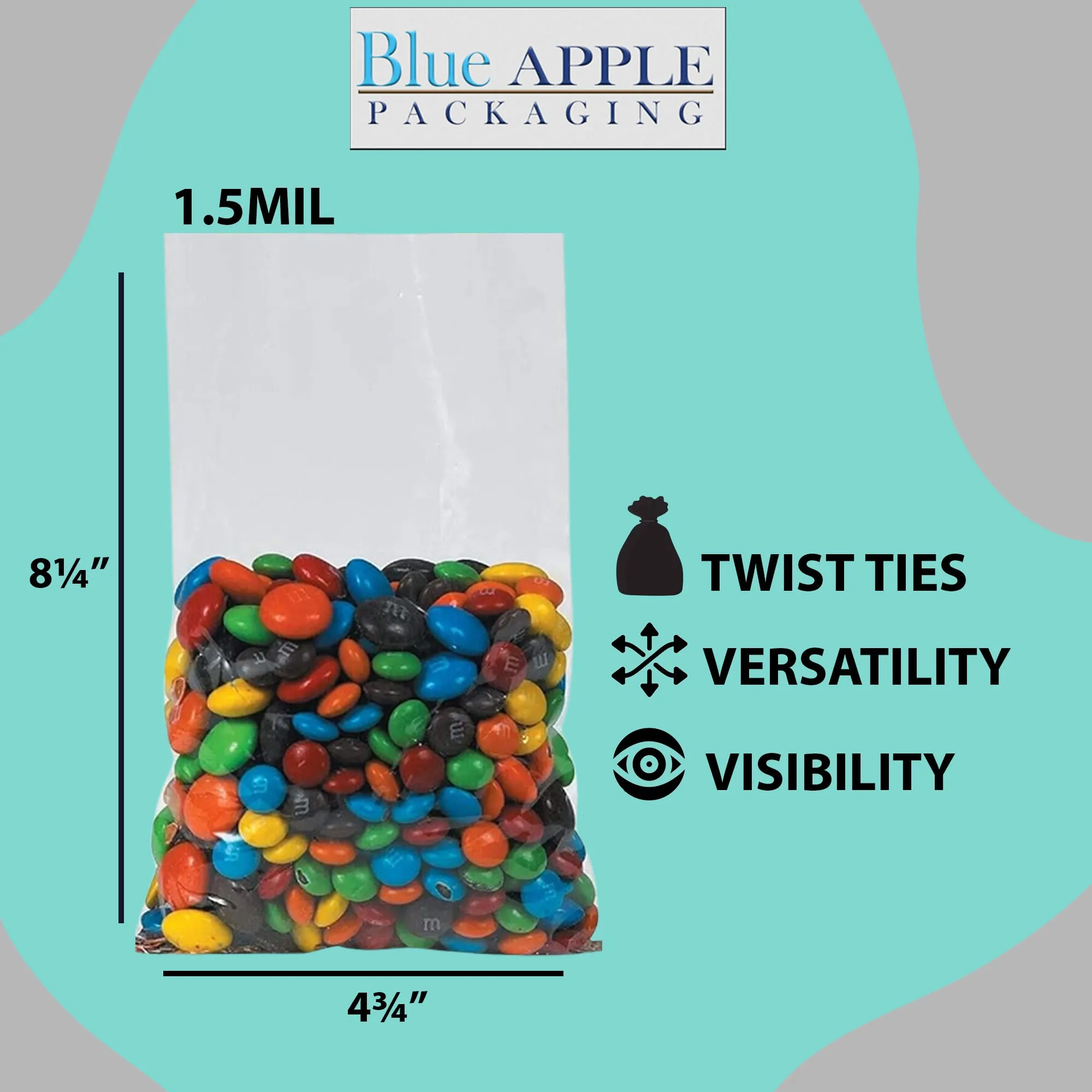 4.75X8.25 inches Polypropylene Bags 1.5 Mil Clear Flat