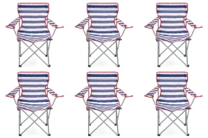 6 Yello Folding Beach Chairs For Camping, Fishing Or Beach - Striped Blue/White