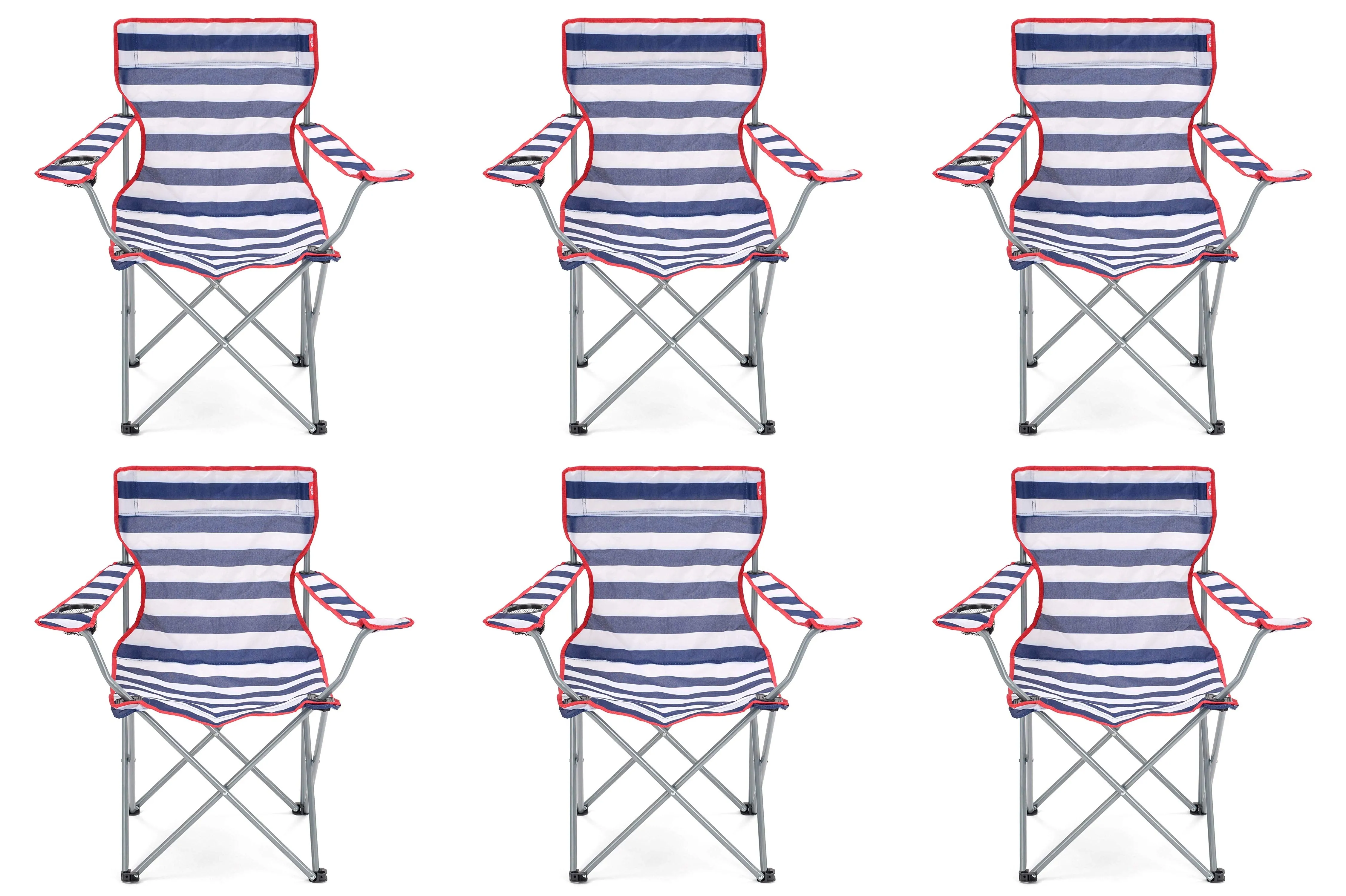 6 Yello Folding Beach Chairs For Camping, Fishing Or Beach - Striped Blue/White