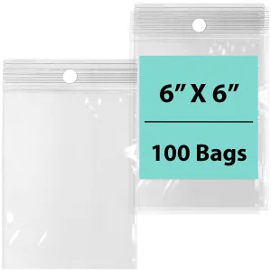 6X6 inches Reclosable Poly Bags with Hang Hole 4 Mil (LDPE) Single Track Zipper