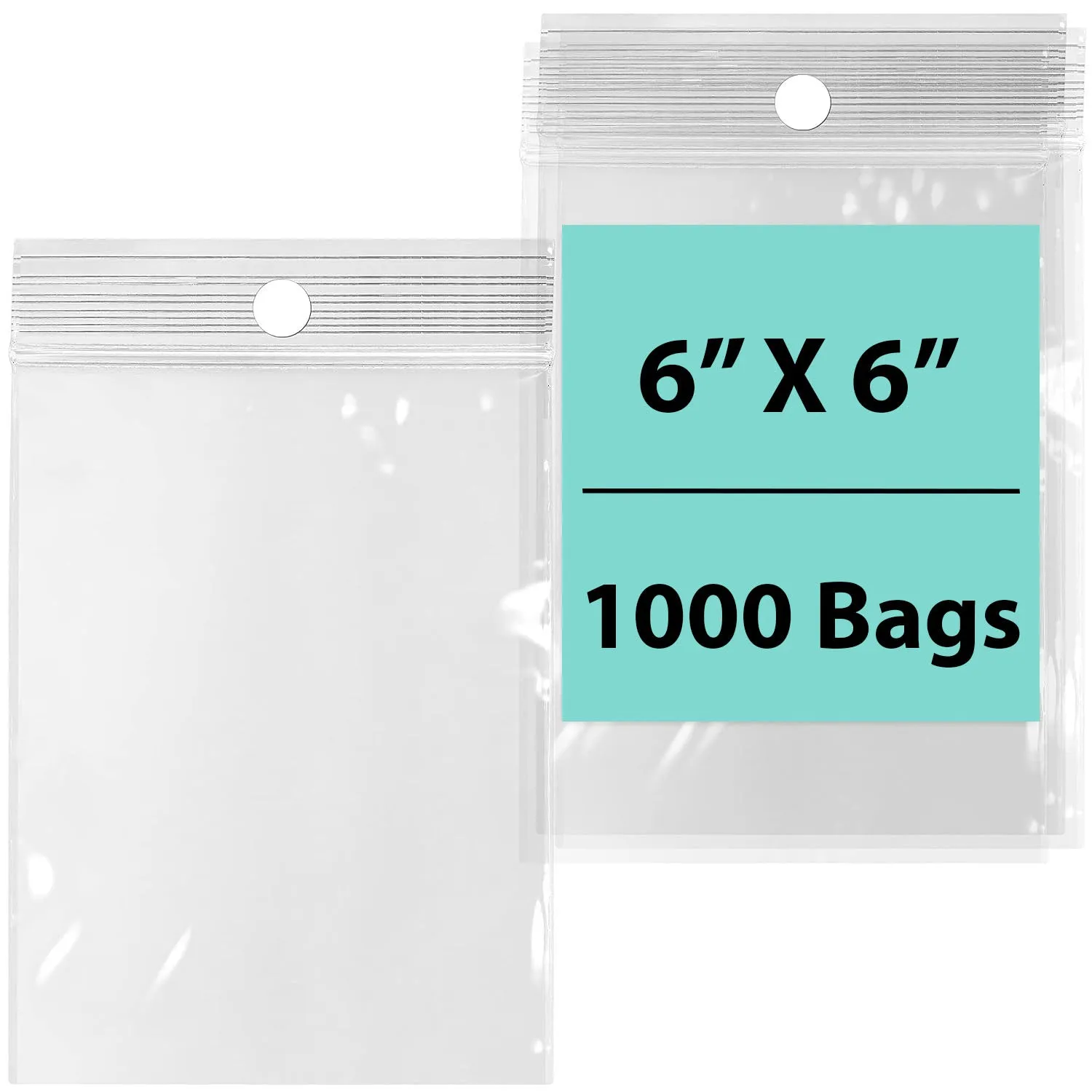 6X6 inches Reclosable Poly Bags with Hang Hole 4 Mil (LDPE) Single Track Zipper