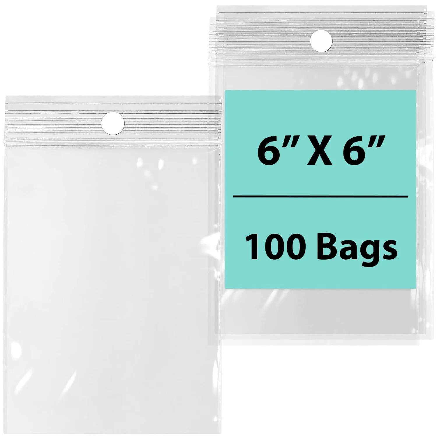 6X6 inches Reclosable Poly Bags with Hang Hole 4 Mil (LDPE) Single Track Zipper