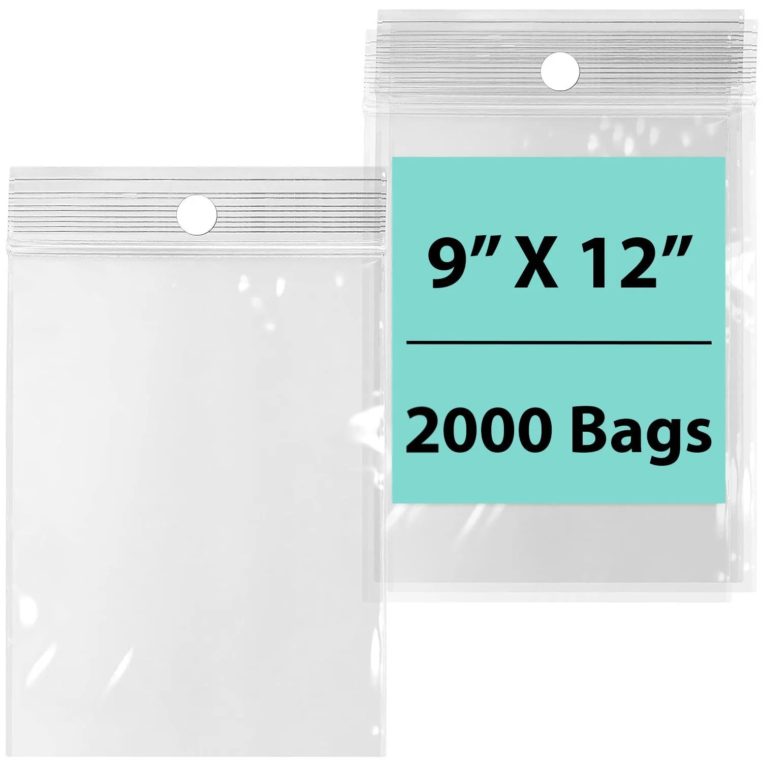 9X12 inches Reclosable Poly Bags with Hang Hole 2 Mil (LDPE) Single Track Zipper