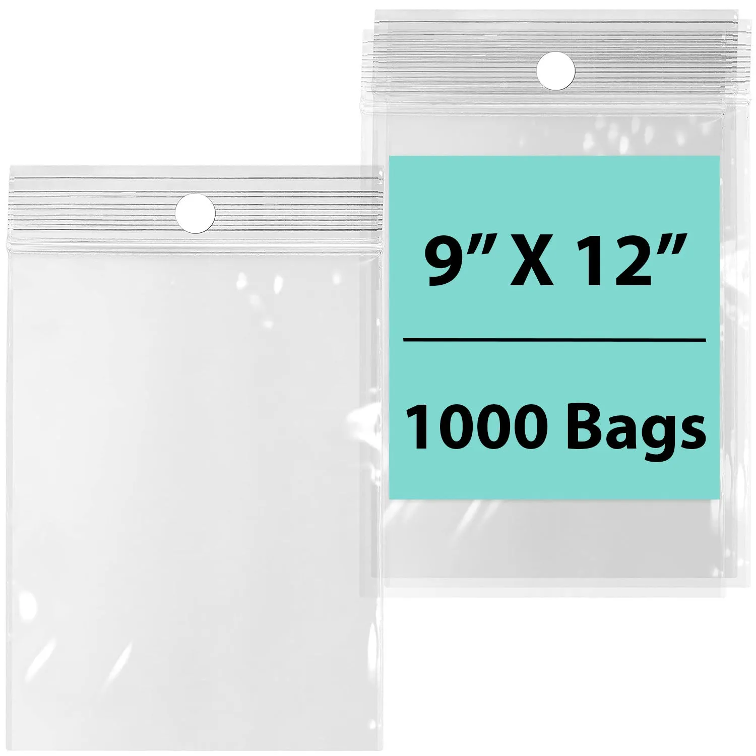 9X12 inches Reclosable Poly Bags with Hang Hole 2 Mil (LDPE) Single Track Zipper