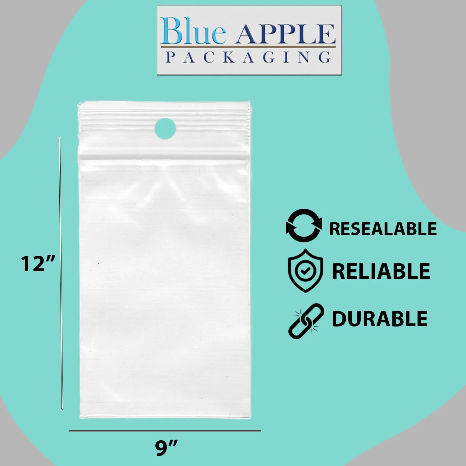 9X12 inches Reclosable Poly Bags with Hang Hole 2 Mil (LDPE) Single Track Zipper