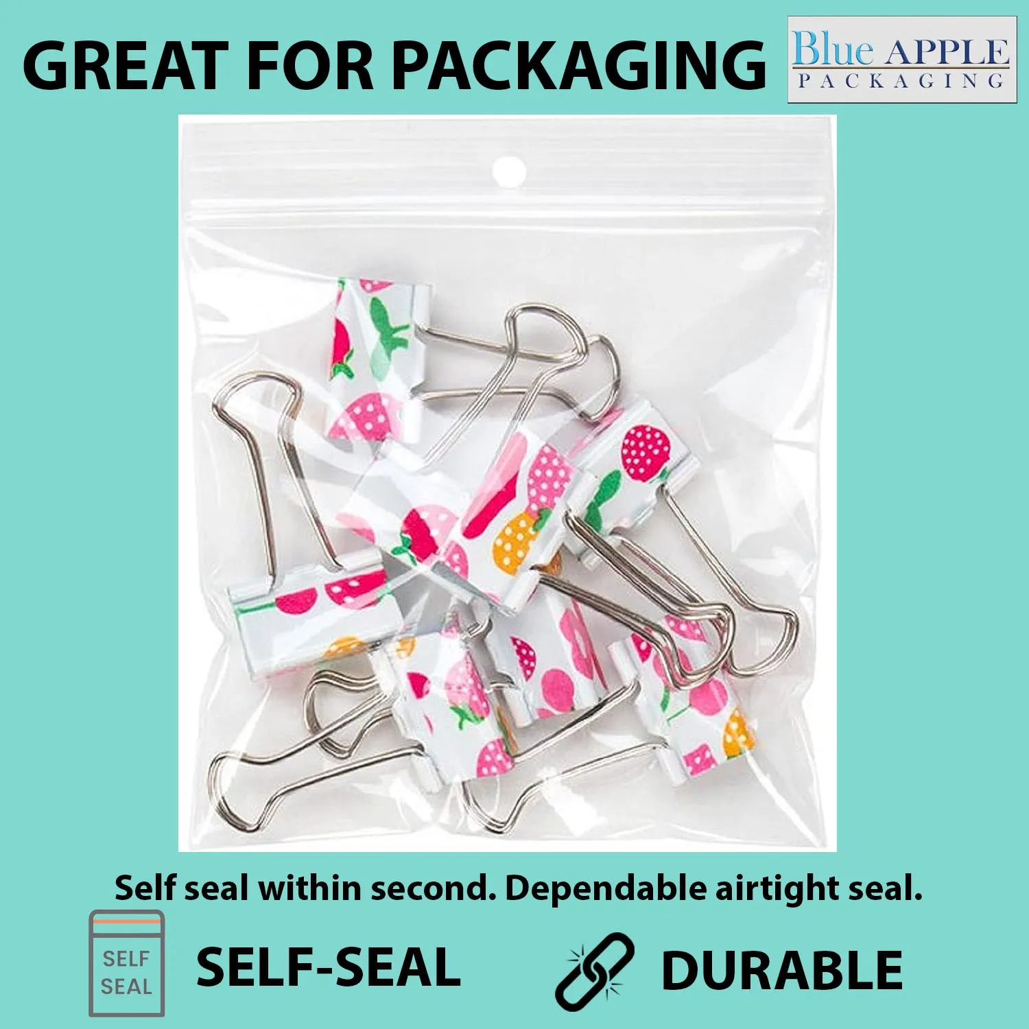 9X12 inches Reclosable Poly Bags with Hang Hole 2 Mil (LDPE) Single Track Zipper