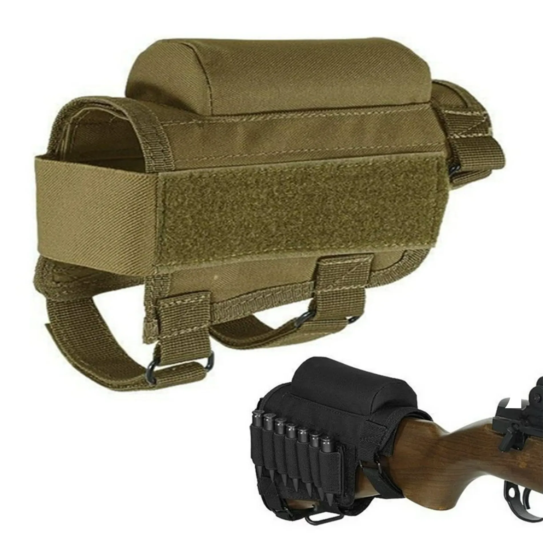 Adjustable Tactical Cheek Rest Pouch With Shell Holder - Tan