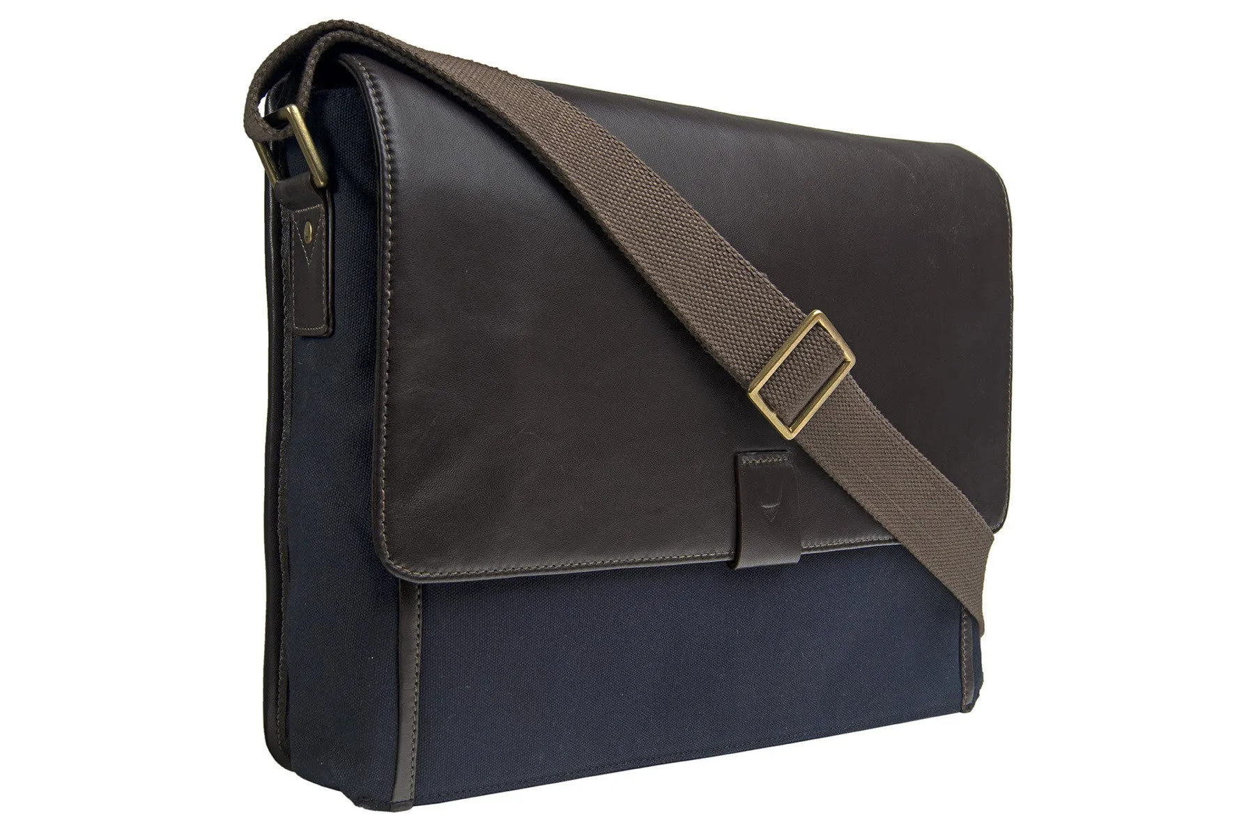 Aiden Genuine Leather and Canvas 15 Inch Laptop Shoulder Messenger Business Bag for Men & Women