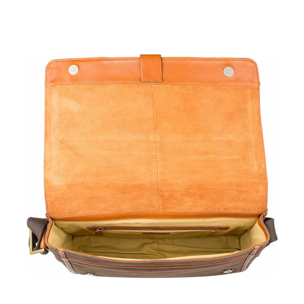 Aiden Genuine Leather and Canvas 15 Inch Laptop Shoulder Messenger Business Bag for Men & Women