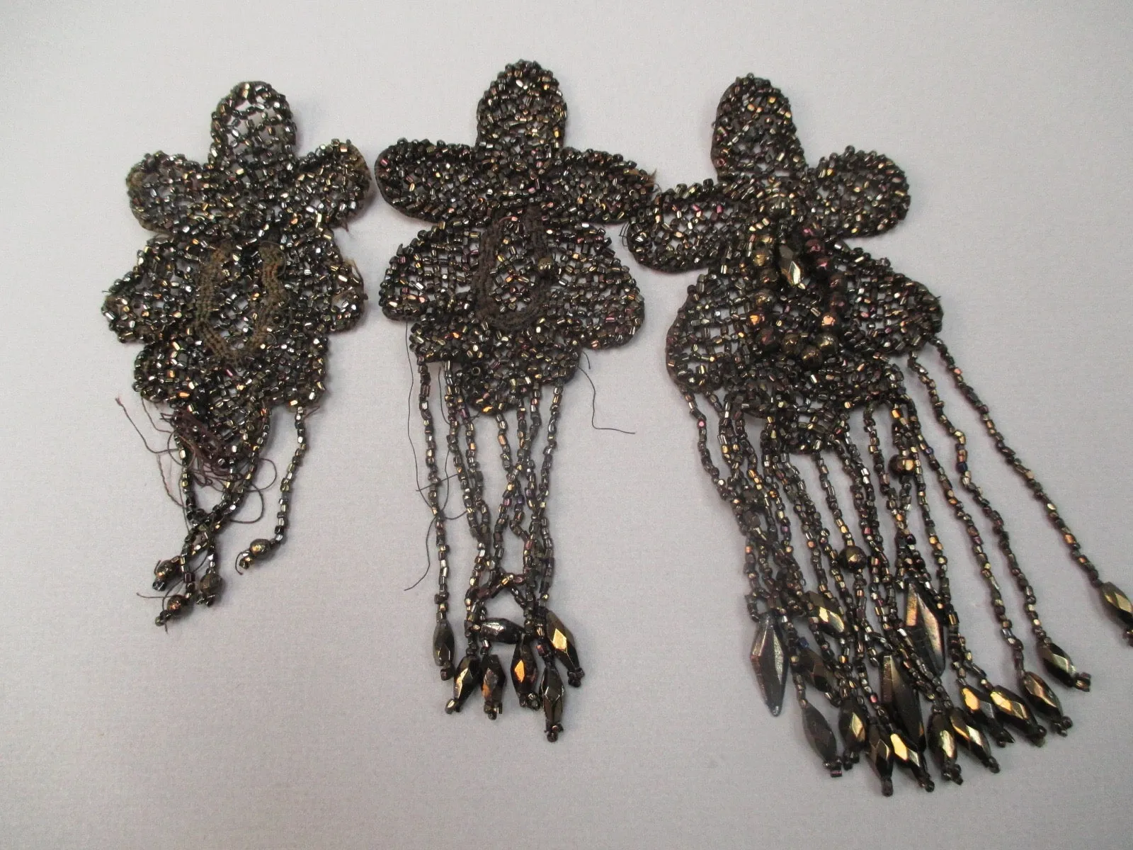Antique 1920s  beaded appliques set of 3
