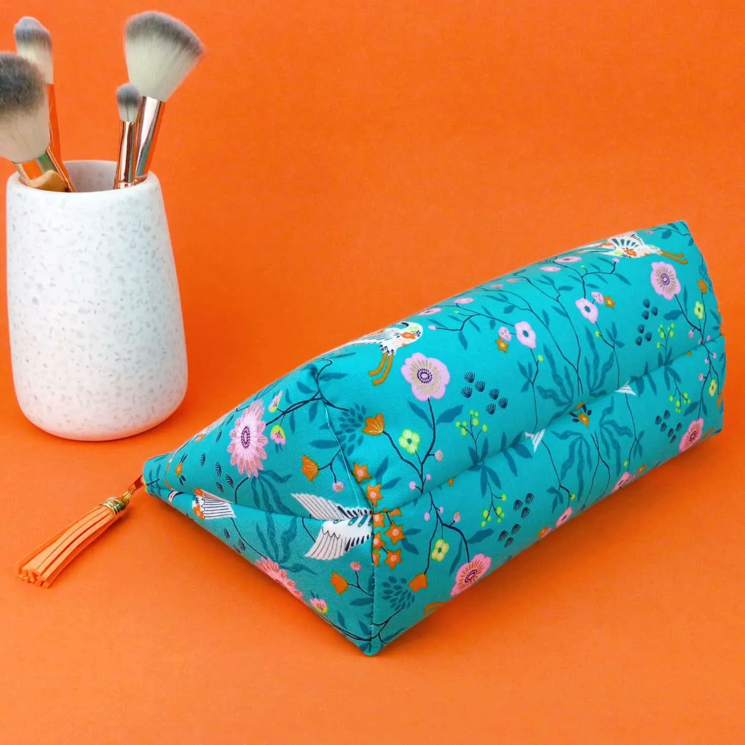 Aqua Cranes Medium Makeup Bag. Aqua Makeup Bag.