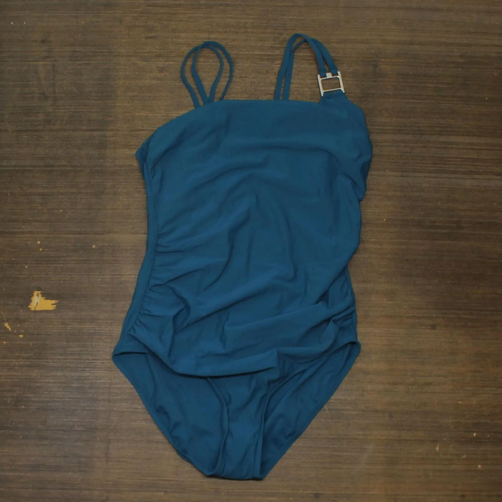 Aqua Green UPF 50 Double Strap Asymmetrical One Piece Swimsuit Teal Green L