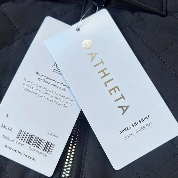 Athleta Quilted Black Jupe Apres Ski Skirt Black size 8 NWT