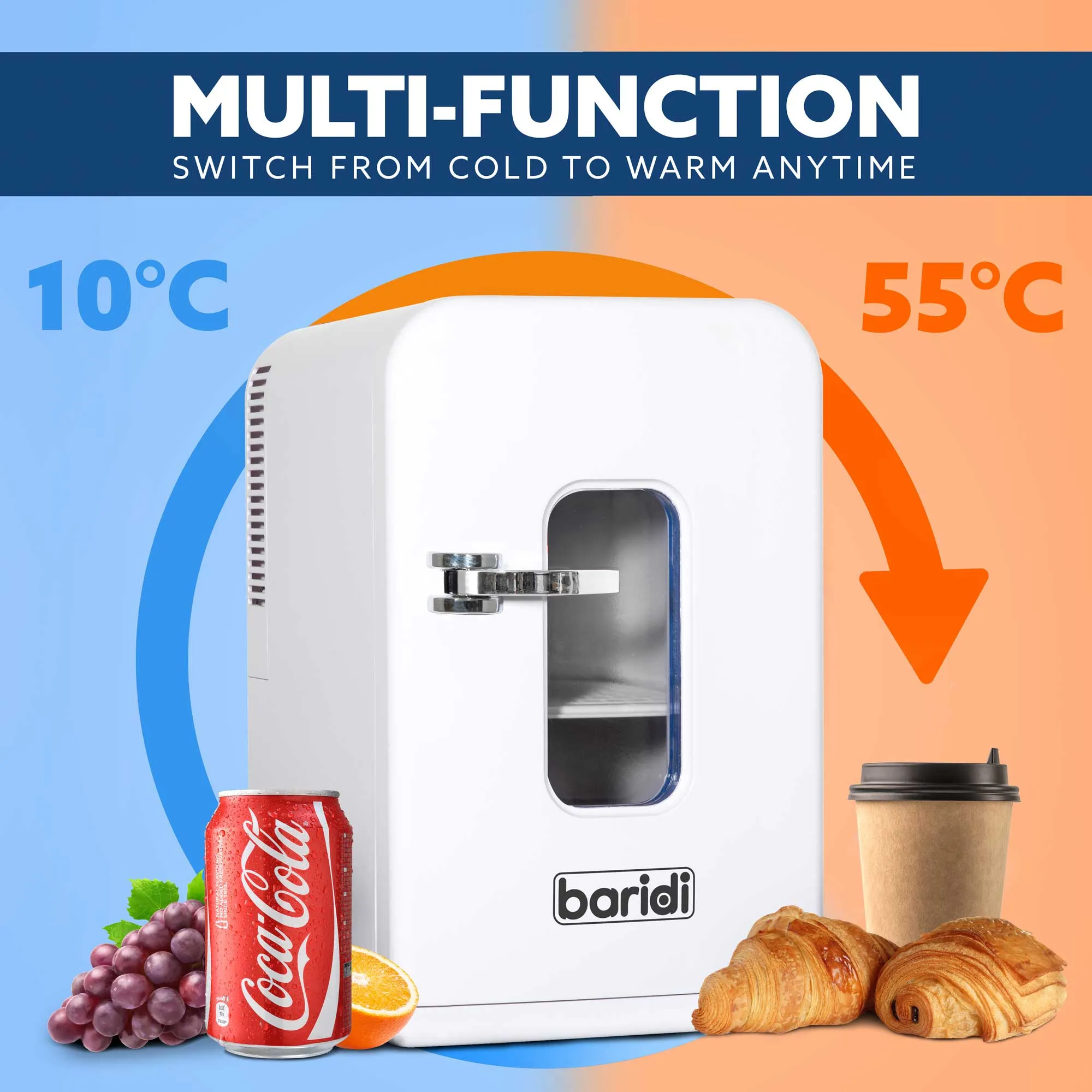 Baridi 15L Mini Fridge Cooler, 12V/230V, For Makeup, Cars, Bedrooms, Camping, White - DH94