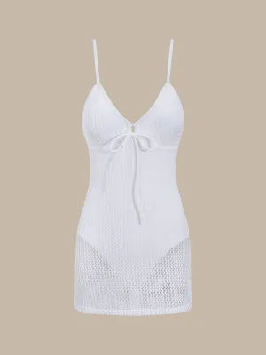 Beige V-Neck One-Piece Swimsuit