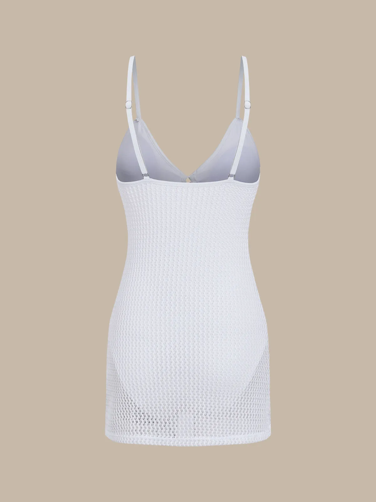 Beige V-Neck One-Piece Swimsuit