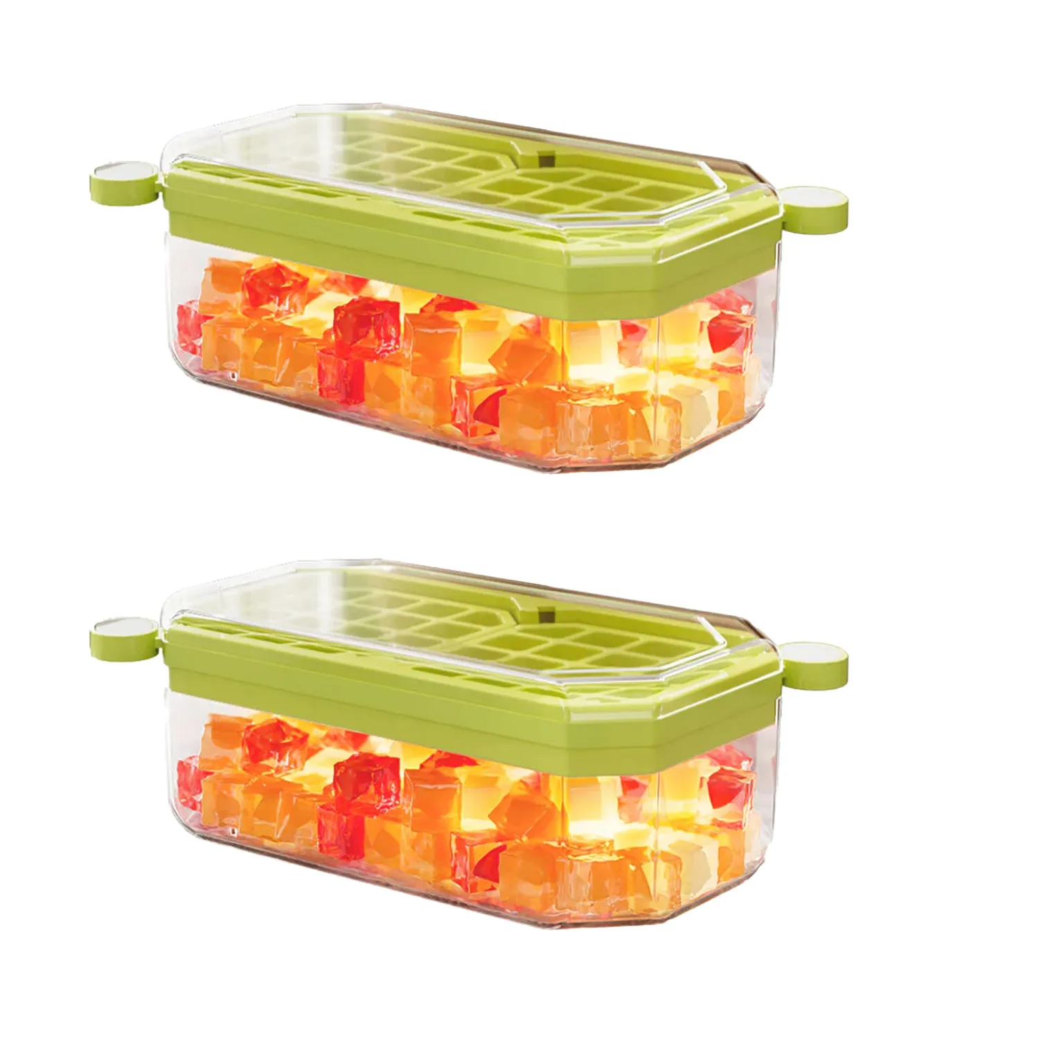 Bi-Fold Ice Lattice Single Layer with Covered Ice Bin Ice Spoon, Easy Release Spill-Resistant Ice Cube Maker Ice Cube Tray Mold for Whiskey Cocktail,Tea,Coffee