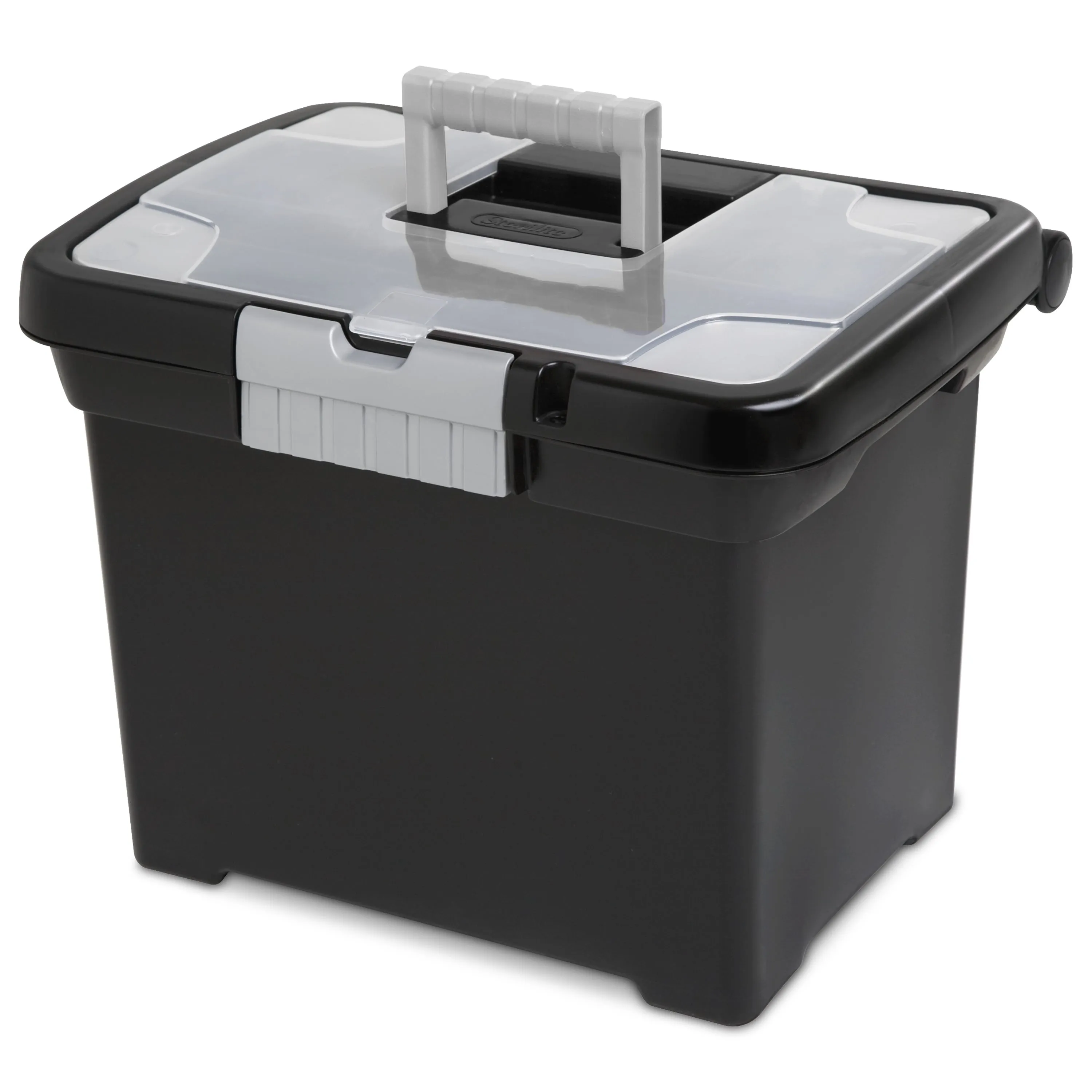Black Portable File Box Letter Size Organizer w/ In-Lid Storage 15 x 10.88 x11.5