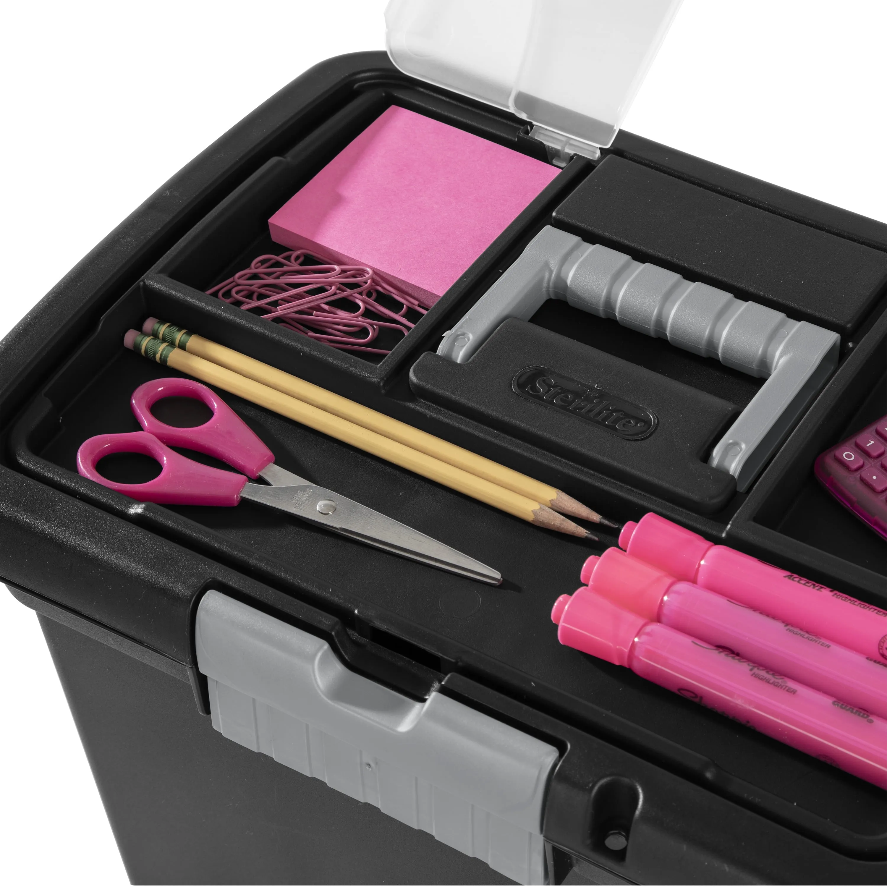 Black Portable File Box Letter Size Organizer w/ In-Lid Storage 15 x 10.88 x11.5