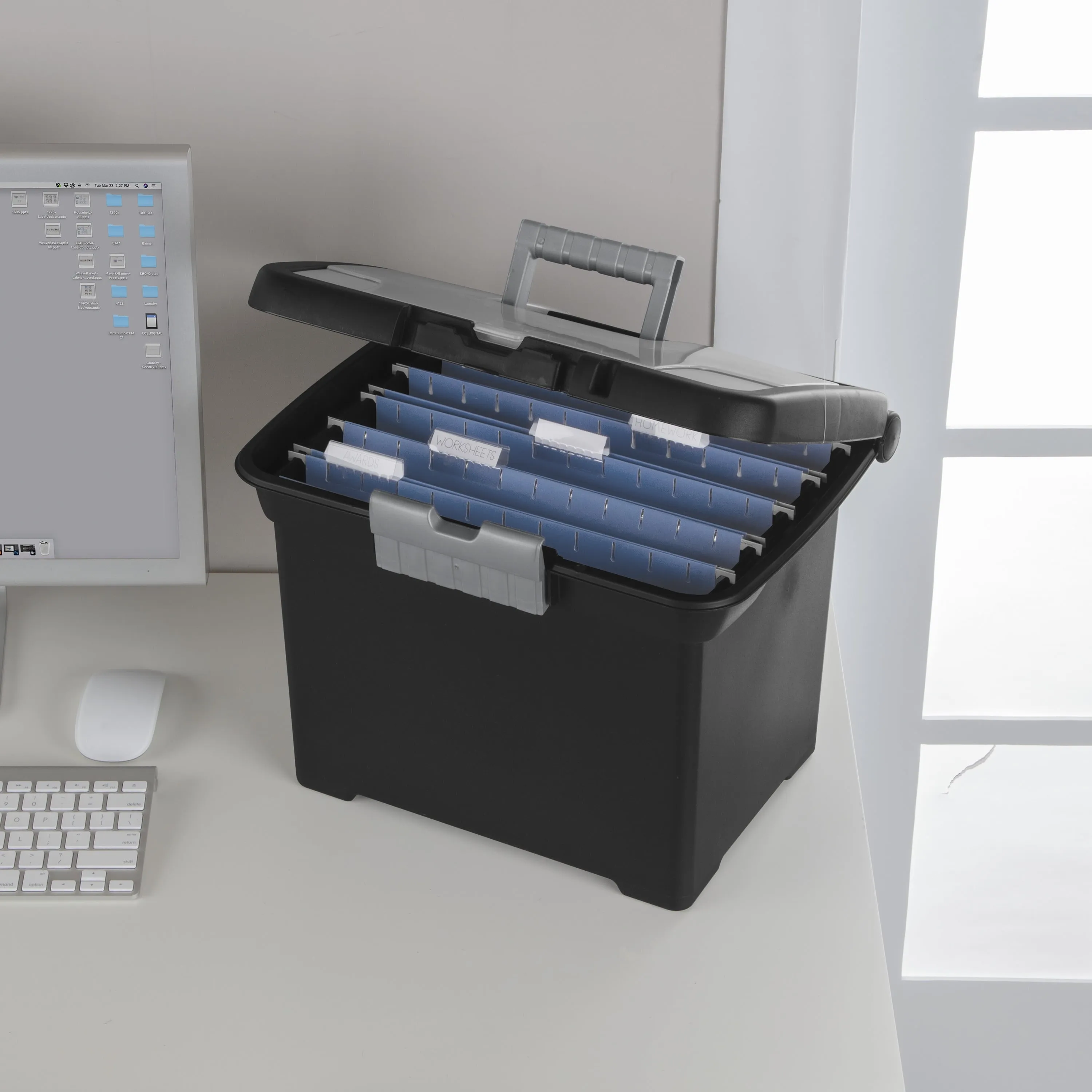 Black Portable File Box Letter Size Organizer w/ In-Lid Storage 15 x 10.88 x11.5