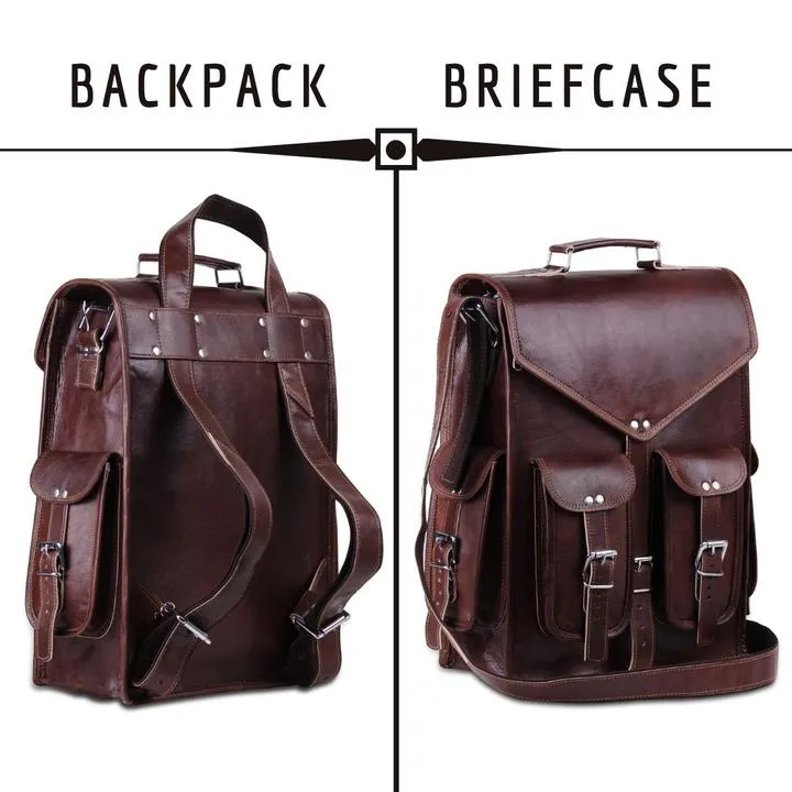Brown Convertible Leather Backpack