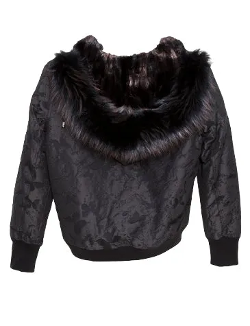 Camo Butterfly Bomber with Removable Mink Lining in Black