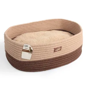 Cat Bed Oval - Brown Rope Weave   Removable Fluffy Internal Plush - All For Paws