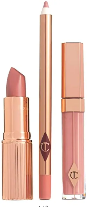 Charlotte Tilbury The Pillow Talk Full Size Lip Kit- Lip Liner, Lipstick, and Lip Gloss.