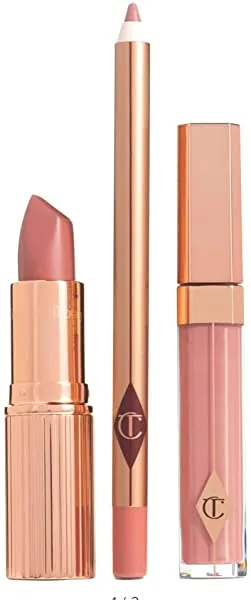 Charlotte Tilbury The Pillow Talk Full Size Lip Kit- Lip Liner, Lipstick, and Lip Gloss.